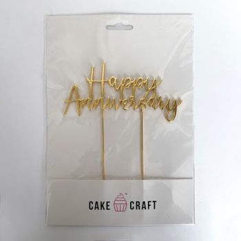 Cake Craft Gold Metal Cake Topper Happy Anniversary