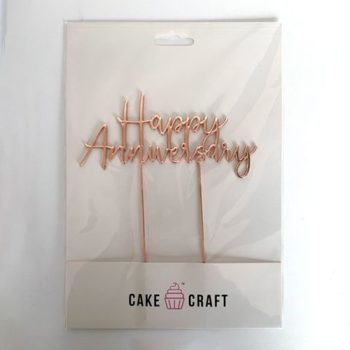 Cake Craft Rose Gold Metal Cake Topper Happy Anniversary