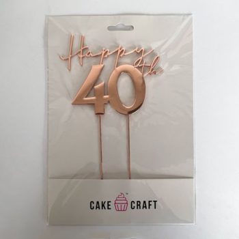 Cake Craft Rose Gold Metal Cake Topper Happy 40th