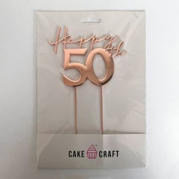 Cake Craft Rose Gold Metal Cake Topper Happy 50th