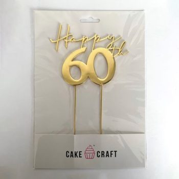 Cake Craft Gold Metal Cake Topper Happy 60th