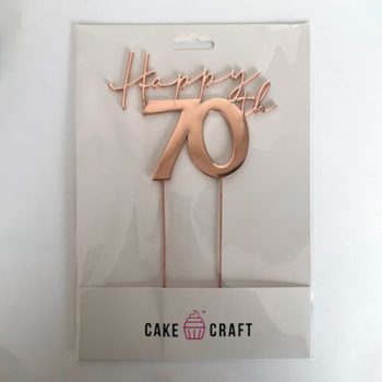 Cake Craft Rose Gold Metal Cake Topper Happy 70th