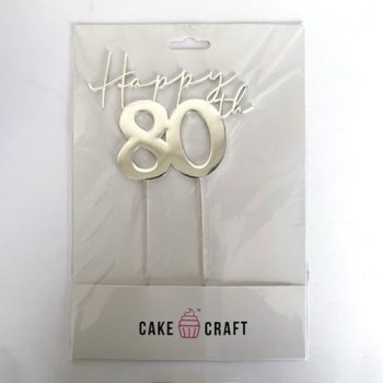 Cake Craft Silver Metal Cake Topper Happy 80th