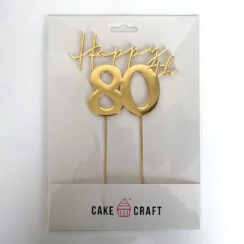 Cake Craft Gold Metal Cake Topper Happy 80th