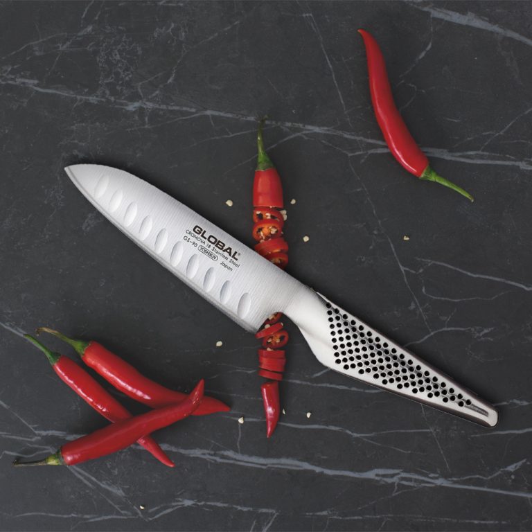 GS-90 Santoku Knife 13cm Fluted Lifestyle Edit