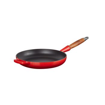 Le Creuset Signature Cast Iron Frying Pan Wooden Handle 24cm Cerise Angle 1