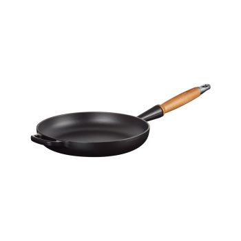 Le Creuset Signature Cast Iron Frying Pan Wooden Handle 24cm Satin Black Angle 1