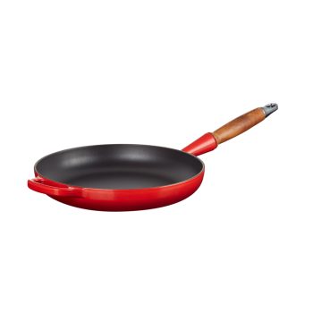 Le Creuset Signature Cast Iron Frying Pan Wooden Handle 26cm Cerise Angle 1