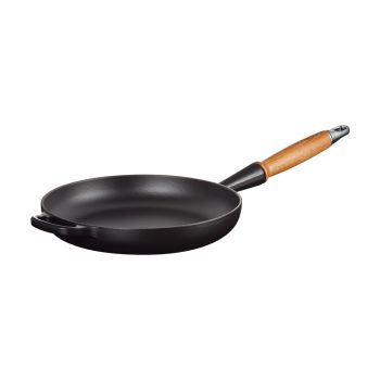 Le Creuset Signature Cast Iron Frying Pan Wooden Handle 26cm Satin Black Angle 1