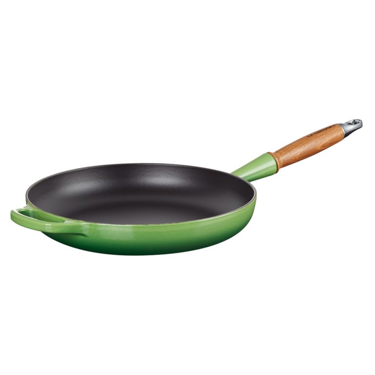 Le Creuset Signature Cast Iron Frying Pan Wooden Handle 28cm Bamboo Green Angle 1