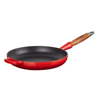 Le Creuset Signature Cast Iron Frying Pan Wooden Handle 28cm Cerise Angle 1