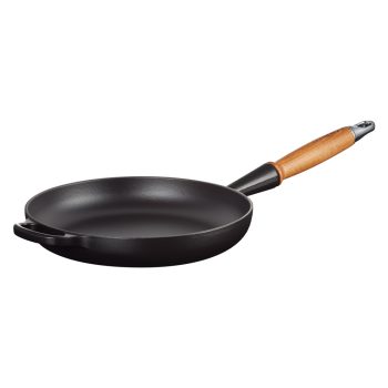 Le Creuset Signature Cast Iron Frying Pan Wooden Handle 28cm Satin Black Angle 1