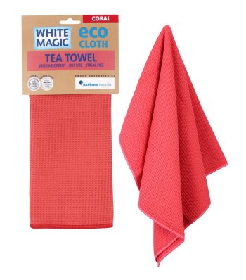White Magic Microfibre Tea Towel Coral