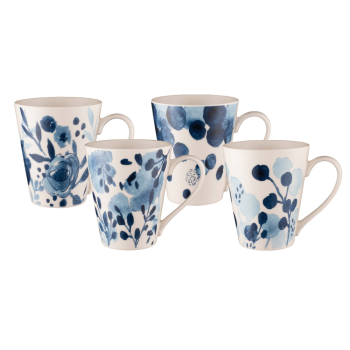 Bundanoon Conical Mugs 400ml Set 4 Sapphire Blooms