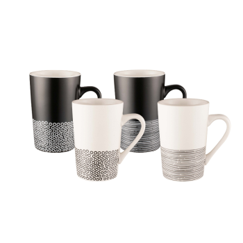 Bundanoon Tube Mugs 350ml Set 4 Monochrome Hem