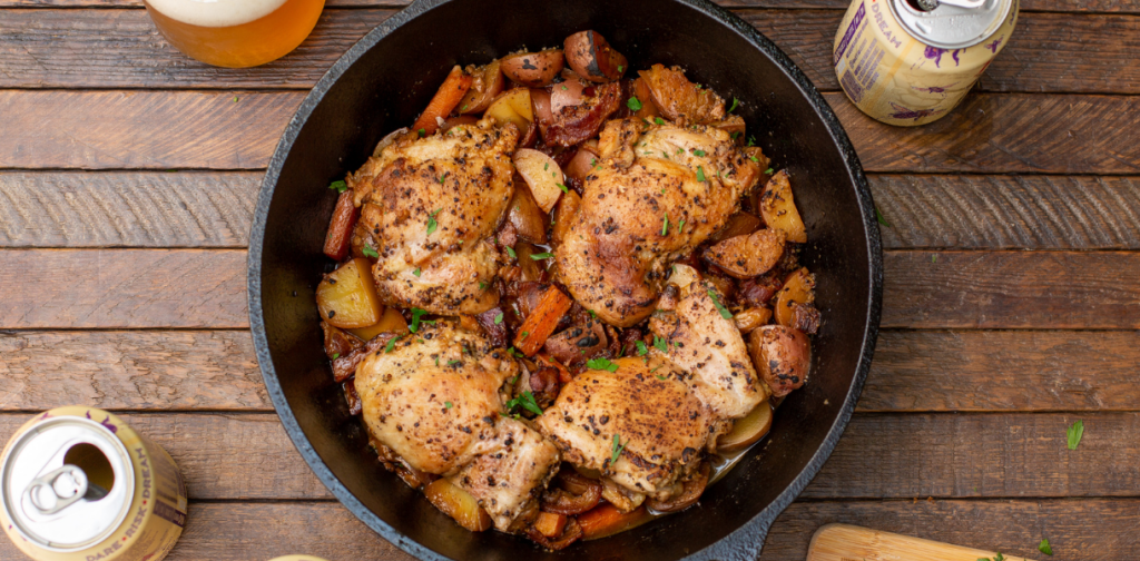 Beer Braised Chicken with Potatoes and Carrots