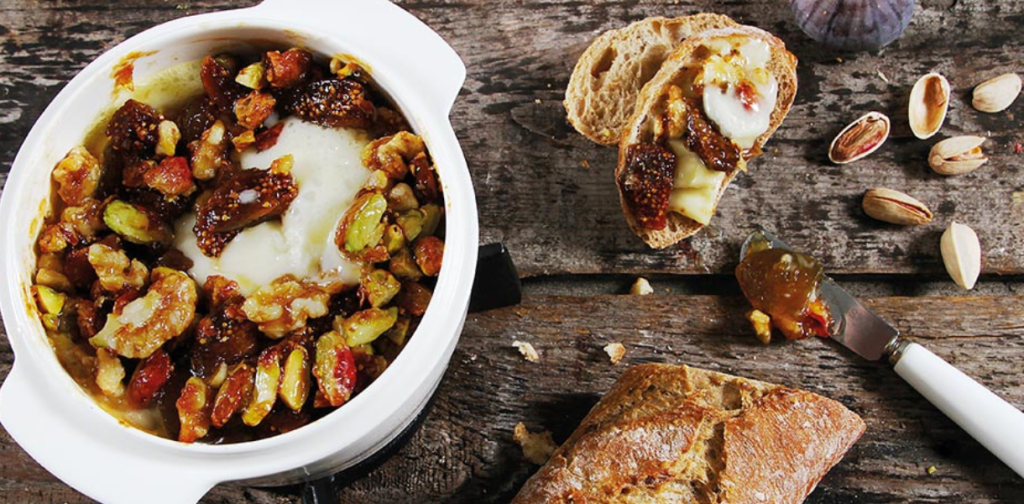 Baked Camembert with Figs, Walnuts and Pistachios