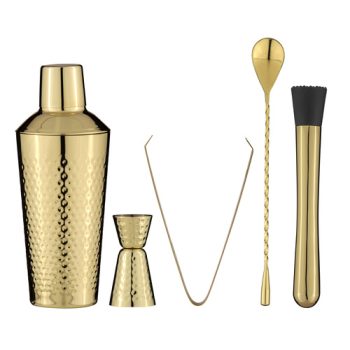 Tempa Spencer Hammered 5 Piece Cocktail Set Gold