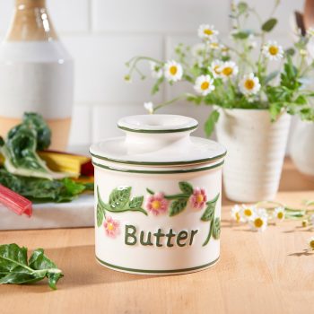 Butter Bell Crock Hand Painted Raised Floral
