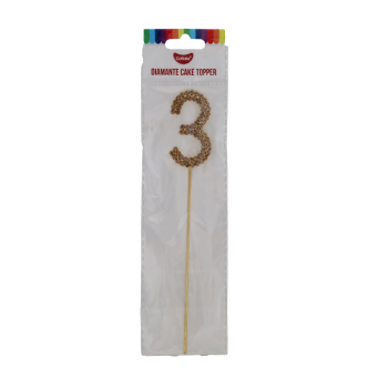 GoBake Diamante Gold Number 3 Cake Topper