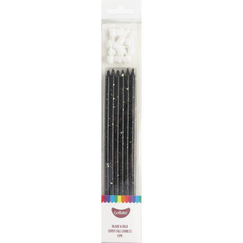 GoBake 18cm Black Gold Splatter Candles Pack of 12