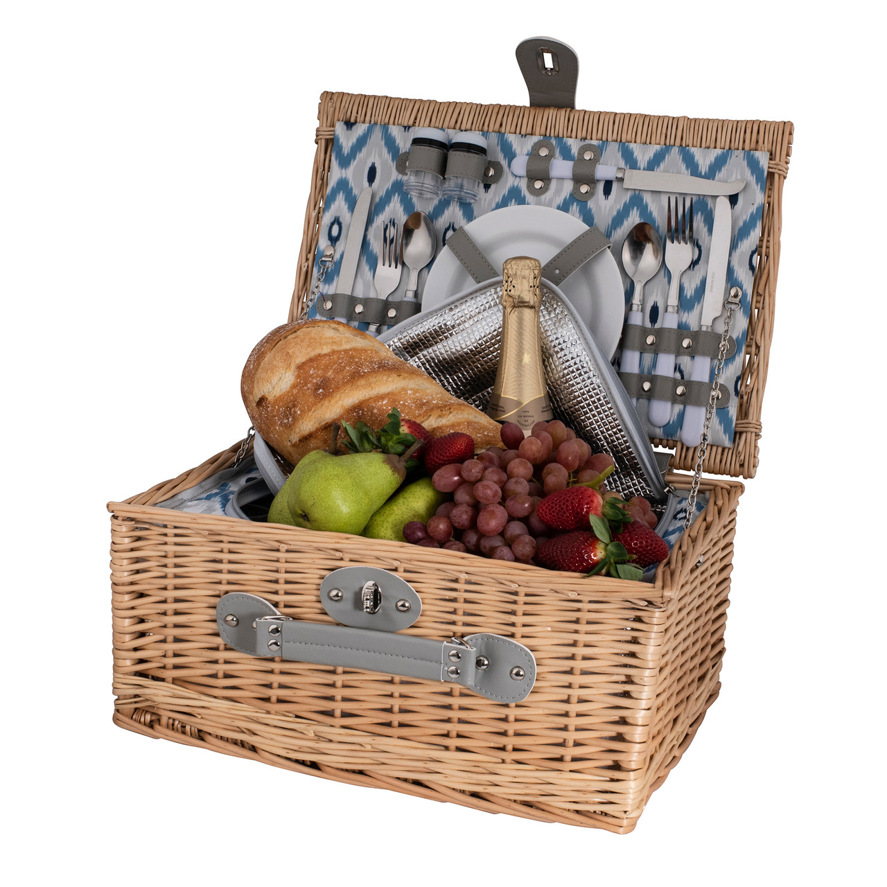 Avanti 2 Person Insulated Picnic Basket Ikat Pattern Chef's Complements