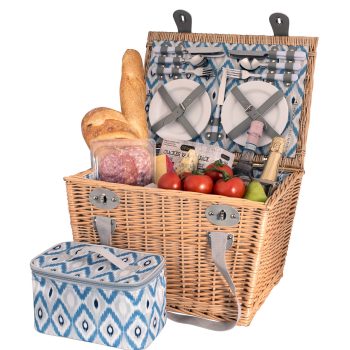 Avanti 4 Person Picnic Basket Ikat Pattern with Insulated Cooler