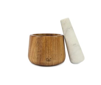 Gabel & Teller Acacia and Marble Mortar & Pestle