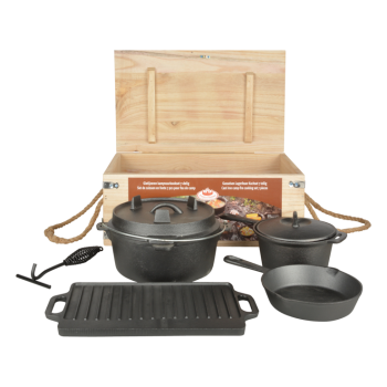 Esschert Design Cast Iron Dutch Oven Camp Cooking Set in Crate 7 Piece