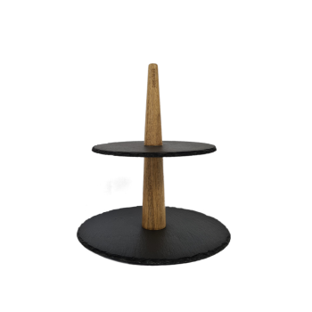 Gabel & Teller 2-Tier Round Slate Serving Board with Acacia Handle