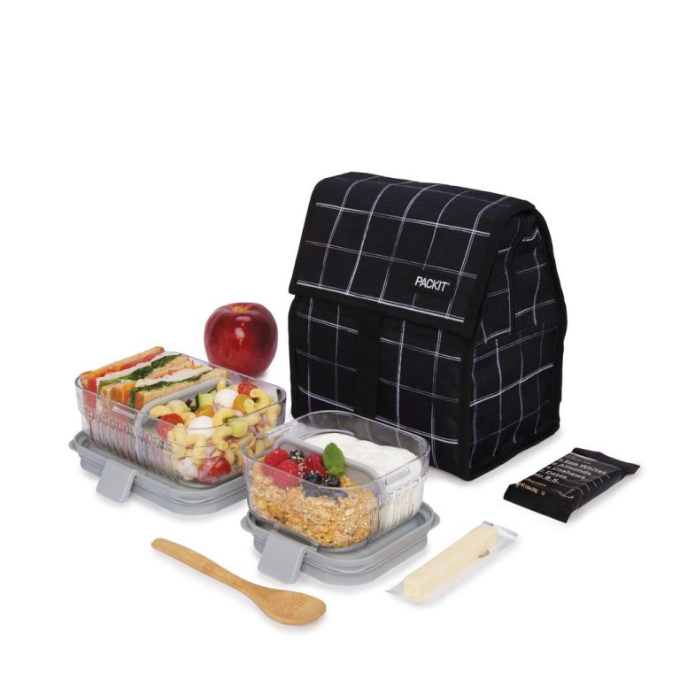 Packit Freezable Lunch Bag Black Grid