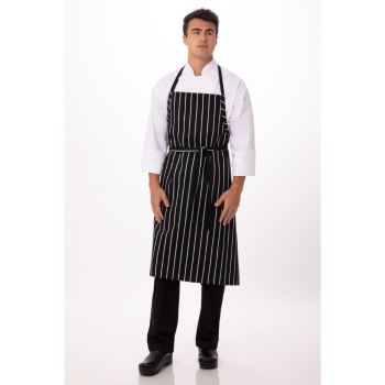 Chef Works Large English Black Chalk Stripe Bib Apron