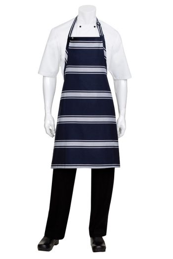 Chef Works Bib Apron No Pocket Navy Butcher Stripe