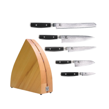 Yaxell Ran Damascus 6-Piece Japanese Knife Block Set