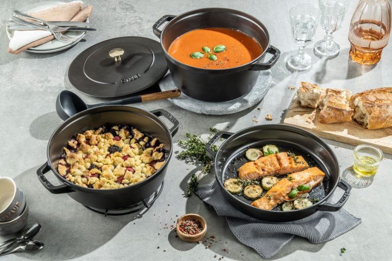 Staub Enameled Cast Iron 4 Pc Stackable Set in Graphite Grey