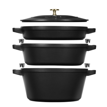 Staub Cast Iron Round Cookware 4 Piece 24cm Set Black