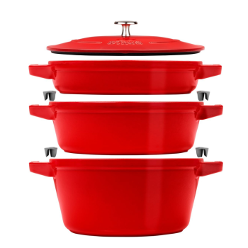 Staub Cast Iron Round Cookware 4 Piece 24cm Set Cherry Red