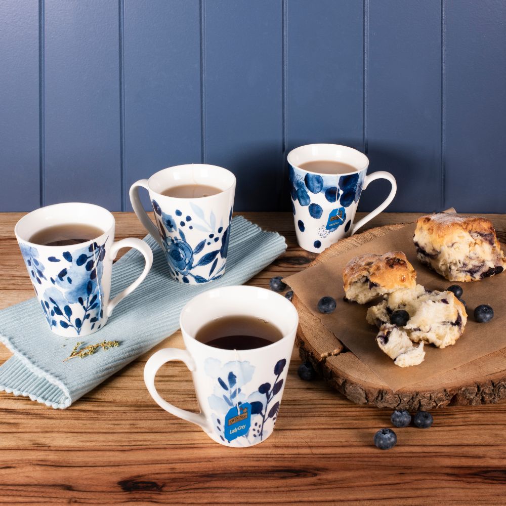 43018 CONICAL MUG SET 4 SAPPHIRE BLOOMS