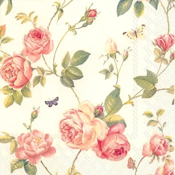IHR Lunch Napkin Rambling Rose Cream