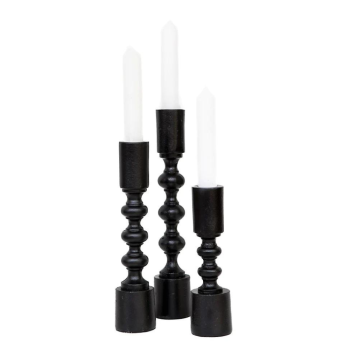 Ripple Candle Stick Holder Raw Aluminium Black (3 Sizes)