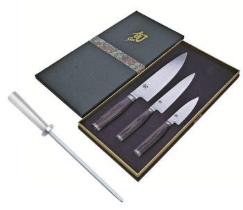 Shun Premier 3 Piece Knife Set with FREE Combination Honing Steel