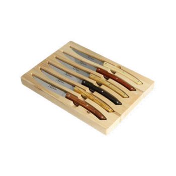 Roger Orfevre Steak Knife Premium Assorted Wood Handles Set of 6