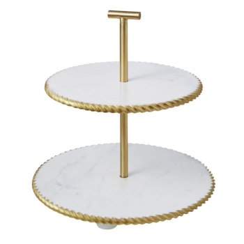 Society Home Marble 2-Tier Cake Stand Gold Trim
