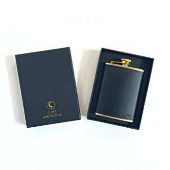 CLINQ Soirée Brass and Leather Hip Flask 240ml