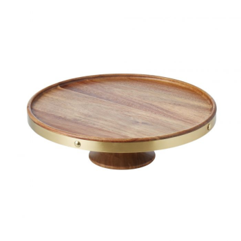Davis & Waddell Acacia & Brass Cake Stand Natural