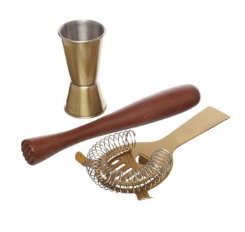 BarCraft Brass Cocktail Set 3 Piece