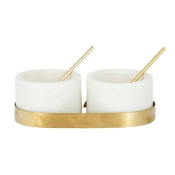 Assemble Marble Spice Bowls with Spoons and Tray