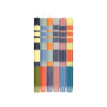 British Colour Standard Striped Candles Mixed Set of 6