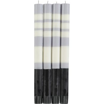 British Colour Standard Striped Candles Jet/Pearl/Dove Set of 4