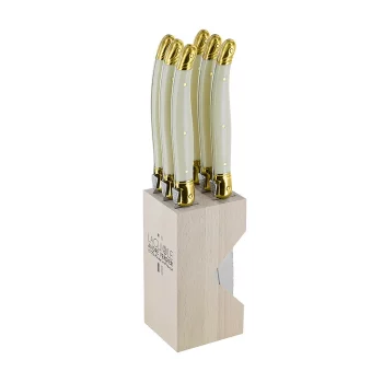 André Verdier Laguiole Debutant Knife Block Set of 6 Ivory Brass